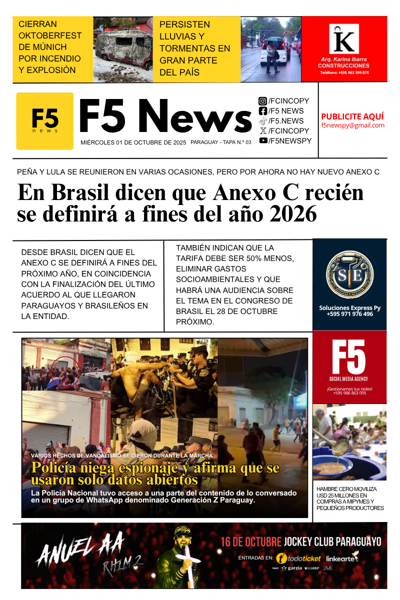 Titulares de la fecha: Miércoles 01 de octubre de 2025